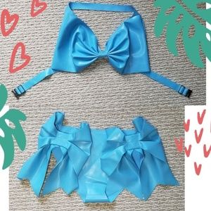 Powder Blue BOWS Latex Bikini